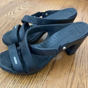 CROCS Women's Black Heeled Mules